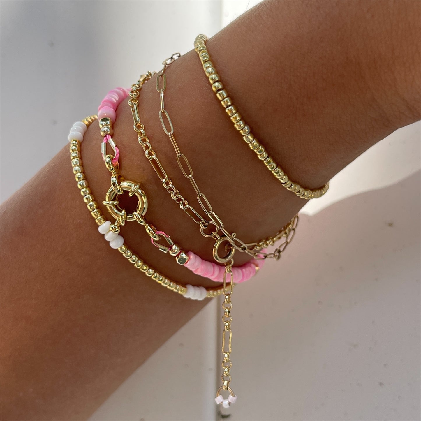 Tulip Pink Shell Bead Bracelet